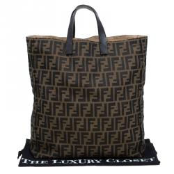 Pre Owned Fendi Tobacco Zucca Canvas Shopping Tote