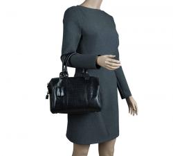 Pre Owned Fendi Black Zucca Embossed Patent Leather Forever Bauletto Boston Bag