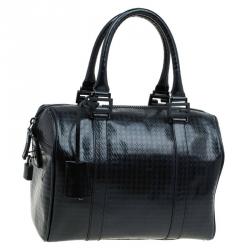 Pre Owned Fendi Black Zucca Embossed Patent Leather Forever Bauletto Boston Bag