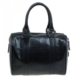 Pre Owned Fendi Black Zucca Embossed Patent Leather Forever Bauletto Boston Bag
