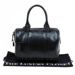 Pre Owned Fendi Black Zucca Embossed Patent Leather Forever Bauletto Boston Bag