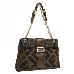 Fendi Brown Zucca Canvas Maxi Baguette Shoulder Bag