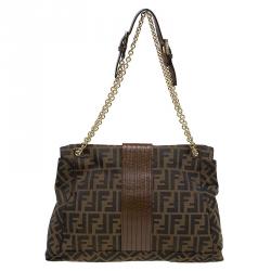 Fendi Brown Zucca Canvas Maxi Baguette Shoulder Bag