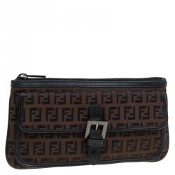 Pre Owned Fendi Brown Zucchino Pochette Clutch
