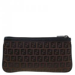 Pre Owned Fendi Brown Zucchino Pochette Clutch