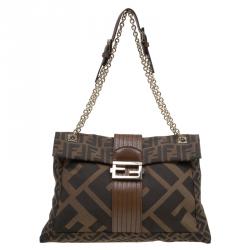 Fendi Brown Zucca Canvas Maxi Baguette Shoulder Bag