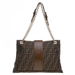 Fendi Brown Zucca Canvas Maxi Baguette Shoulder Bag