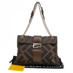 Fendi Brown Zucca Canvas Maxi Baguette Shoulder Bag