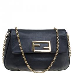 Pre Owned Fendi Black Leather Fendista Pochette Crossbody Bag