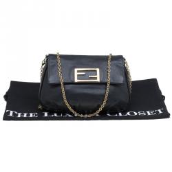 Pre Owned Fendi Black Leather Fendista Pochette Crossbody Bag