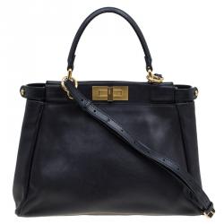 Pre Owned Fendi Black Leather Small Peekaboo Top Handle Bag