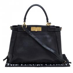 Pre Owned Fendi Black Leather Small Peekaboo Top Handle Bag