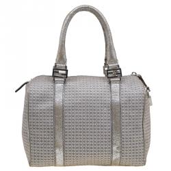 Fendi Metallic/Brown Canvas Forever Bauletto Boston Bag