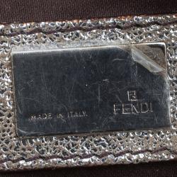 Fendi Metallic/Brown Canvas Forever Bauletto Boston Bag