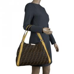 Pre Owned Fendi Tobacco Zucca Canvas Cream Shopping Tote