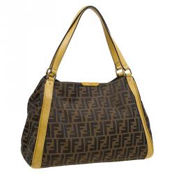 Pre Owned Fendi Tobacco Zucca Canvas Cream Shopping Tote