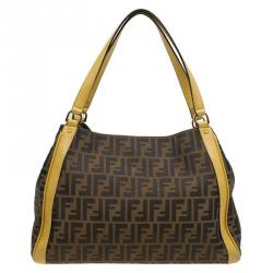 Pre Owned Fendi Tobacco Zucca Canvas Cream Shopping Tote