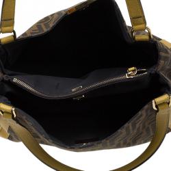 Pre Owned Fendi Tobacco Zucca Canvas Cream Shopping Tote