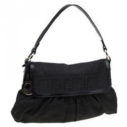 Pre Owned Fendi Black Zucca Canvas Chef Shoulder Bag