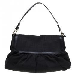 Pre Owned Fendi Black Zucca Canvas Chef Shoulder Bag