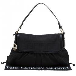 Pre Owned Fendi Black Zucca Canvas Chef Shoulder Bag