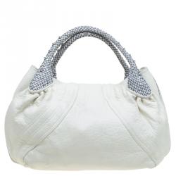 Pre Owned Fendi Off White Textured Leather Large Spy Hobo