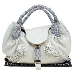 Pre Owned Fendi Off White Textured Leather Large Spy Hobo