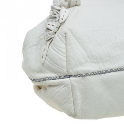 Pre Owned Fendi Off White Textured Leather Large Spy Hobo