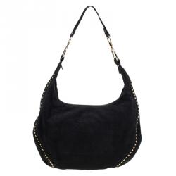 Pre Owned Fendi Black Leather Front Pocket Studded Hobo