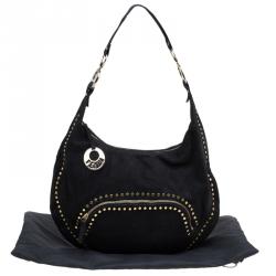 Pre Owned Fendi Black Leather Front Pocket Studded Hobo