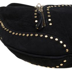 Pre Owned Fendi Black Leather Front Pocket Studded Hobo