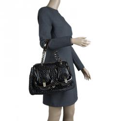 Pre Owned Fendi Black Bubble Patent Leather Trim B Bag