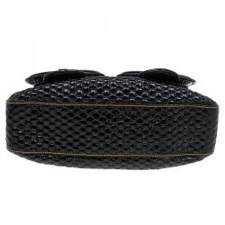 Pre Owned Fendi Black Bubble Patent Leather Trim B Bag