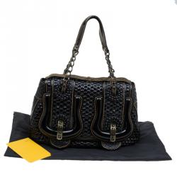 Pre Owned Fendi Black Bubble Patent Leather Trim B Bag