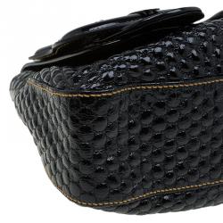 Pre Owned Fendi Black Bubble Patent Leather Trim B Bag