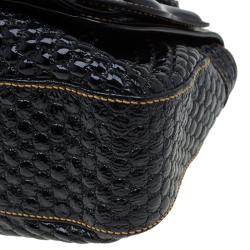 Pre Owned Fendi Black Bubble Patent Leather Trim B Bag