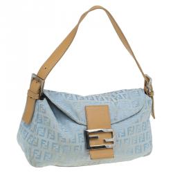 Fendi Metallic Blue Zucchino Canvas Baguette Shoulder Bag