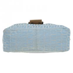Fendi Metallic Blue Zucchino Canvas Baguette Shoulder Bag
