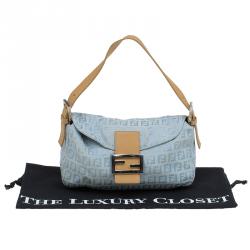 Fendi Metallic Blue Zucchino Canvas Baguette Shoulder Bag