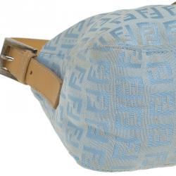 Fendi Metallic Blue Zucchino Canvas Baguette Shoulder Bag