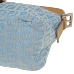 Fendi Metallic Blue Zucchino Canvas Baguette Shoulder Bag