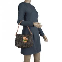 Fendi Tobacco Zucca Canvas Crystal Embellished Baguette Shoulder Bag