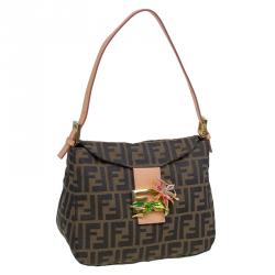Fendi Tobacco Zucca Canvas Crystal Embellished Baguette Shoulder Bag