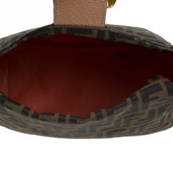 Fendi Tobacco Zucca Canvas Crystal Embellished Baguette Shoulder Bag