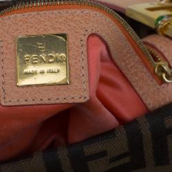 Fendi Tobacco Zucca Canvas Crystal Embellished Baguette Shoulder Bag