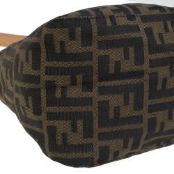 Fendi Tobacco Zucca Canvas Crystal Embellished Baguette Shoulder Bag