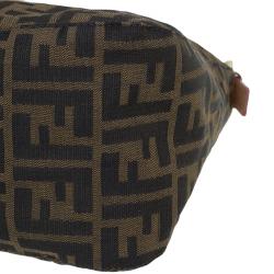 Fendi Tobacco Zucca Canvas Crystal Embellished Baguette Shoulder Bag