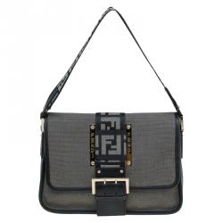 Pre Owned Fendi Black Canvas Borsa Tape Shoulder Bag