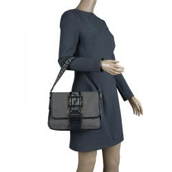 Pre Owned Fendi Black Canvas Borsa Tape Shoulder Bag