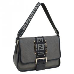 Pre Owned Fendi Black Canvas Borsa Tape Shoulder Bag